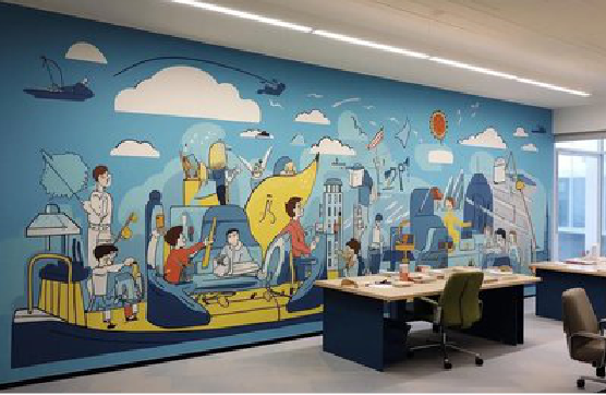 太白办公室墙绘的特点。